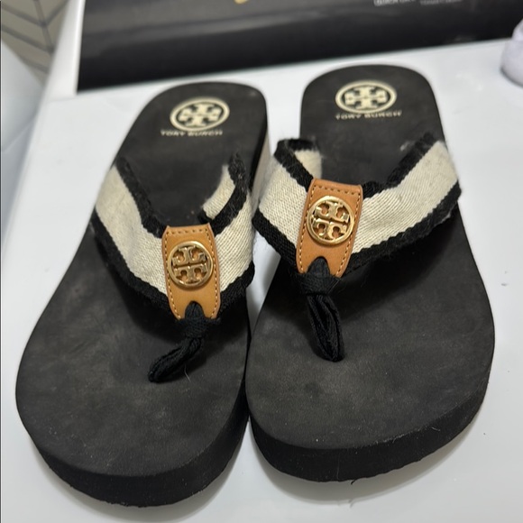 Tory Burch Black and White Flip Flops - Picture 2 of 3